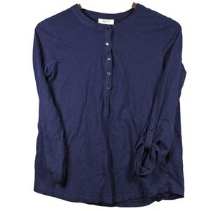 Style & Co Womens‎ PM Navy Cotton Henley Long Sleeve Top